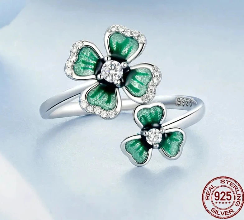 TRENDZ 925 Sterling Silver Elegant Four-Leaf Clover Ring