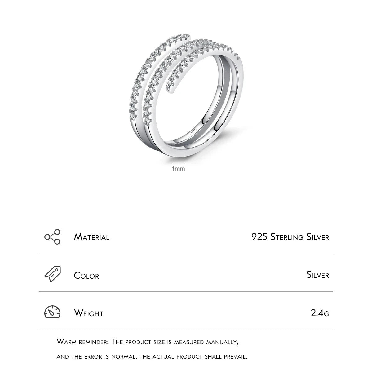 TRENDZ 925 Sterling Silver Multilayer Zirconia Ring