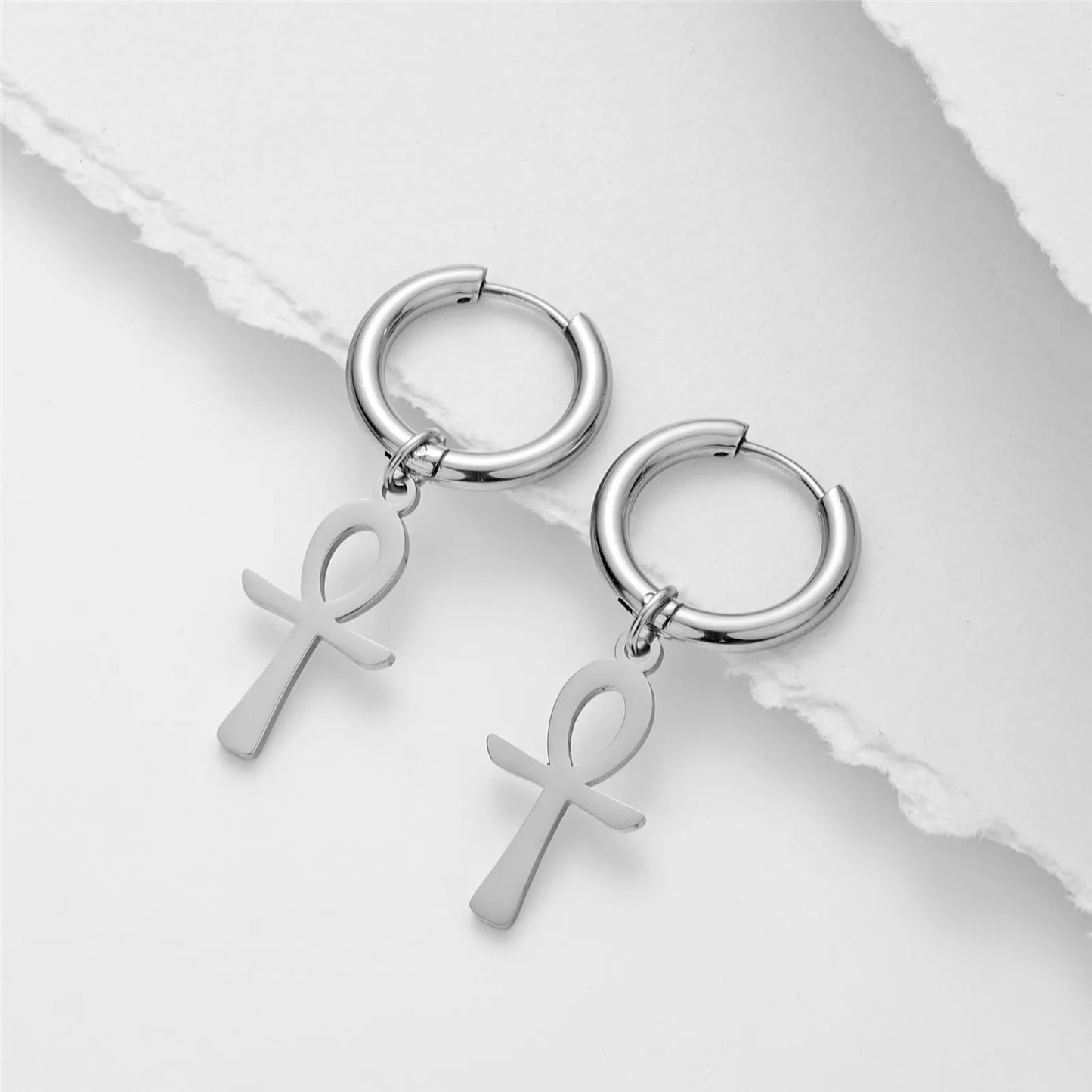 TRENDZ Ancient Egypt Ankh Cross Earrings