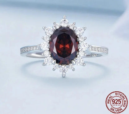 TRENDZ 925 Sterling Silver Dark Red Zircon Ring