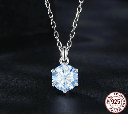 TRENDZ 925 Sterling Silver 1CT Blue Moissanite Pendant