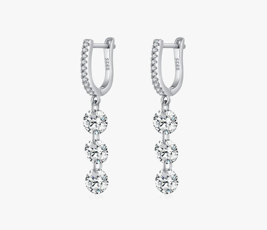 TRENDZ 925 Sterling Silver Sparkling Swing Dangle Earrings