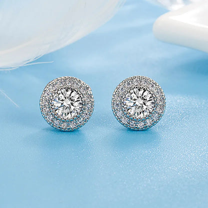 TRENDZ 1 CM Round Carat 5A Zircon Diamonds Earrings