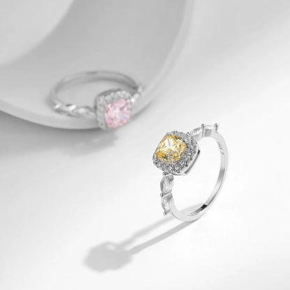 TRENDZ 925 Sterling Silver Classic Pink & Yellow Ice Cut Zirconia Ring