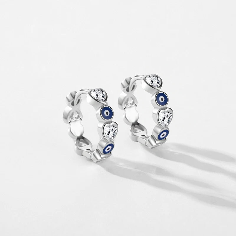 TRENDZ 925 Sterling Silver Blue Enamel Eyes Earrings