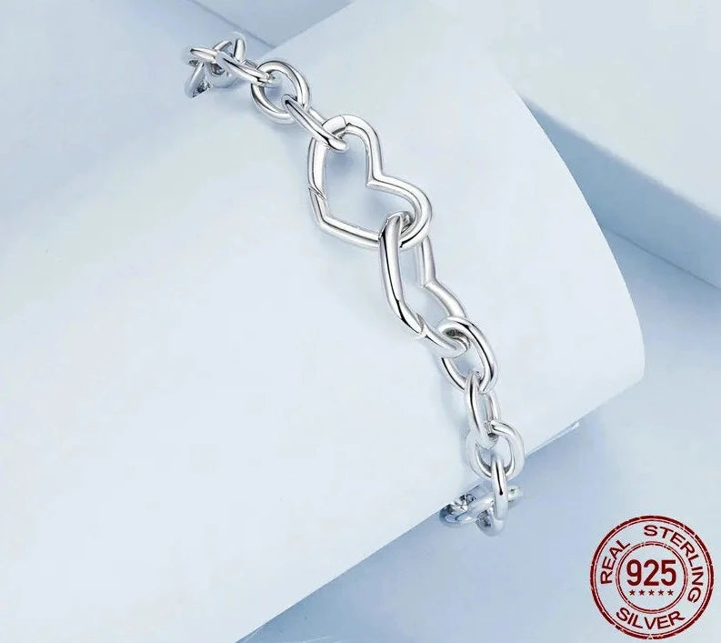 TRENDZ 925 Sterling Silver Double Hearts Bracelet