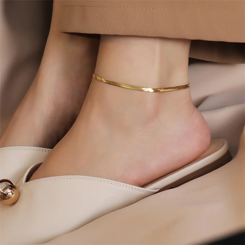 TRENDZ Simple Stainless Steel Gold Color Anklets