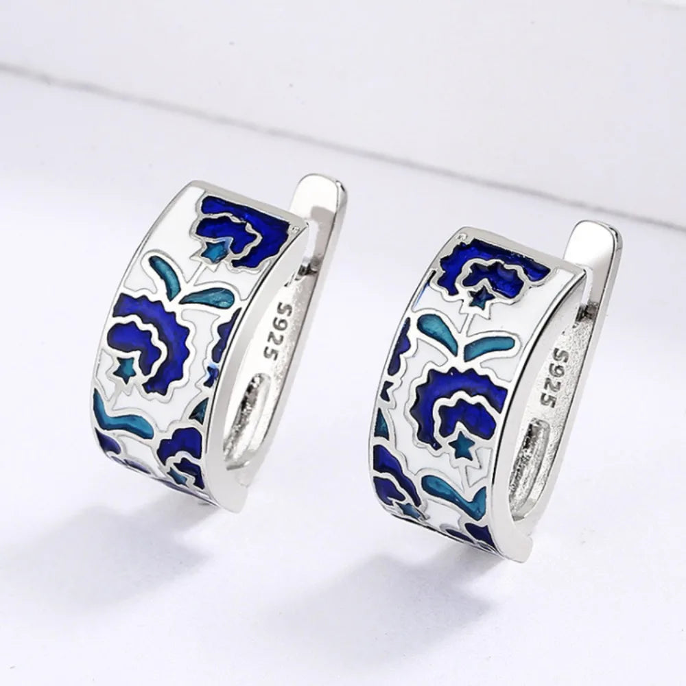 TRENDZ Enamel Blue Classic Earrings