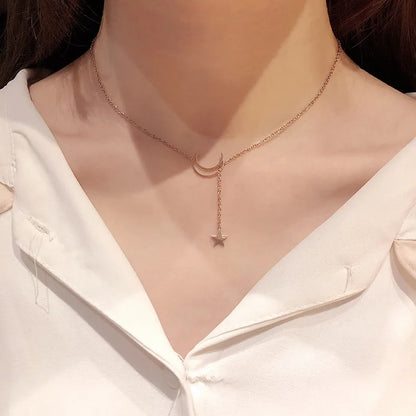 TRENDZ Moon Star Pendant Choker Necklace