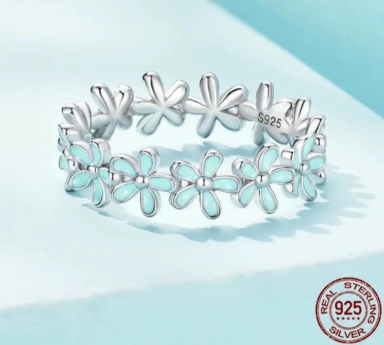 TRENDZ 925 Sterling Silver Blue Wreath Ring