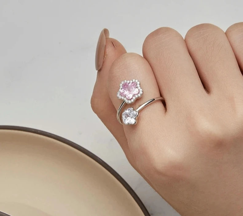 TRENDZ 925 Sterling Silver Pink Flower Ring