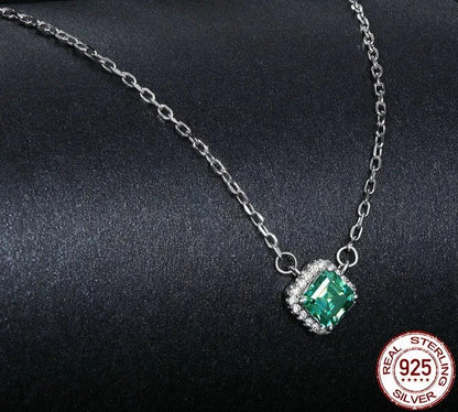 TRENDZ Square Green Moissanite 925 Sterling Silver Pendant