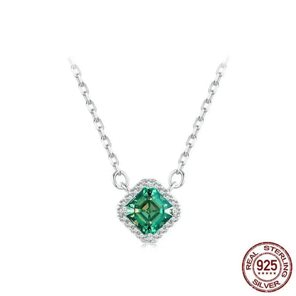 TRENDZ Square Green Moissanite 925 Sterling Silver Pendant