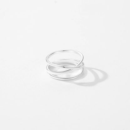 TRENDZ 925 Sterling Silver Cross Lines Ring