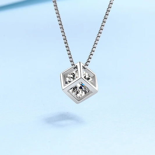 TRENDZ S925 Silver Necklace Moissanite Diamond Square Pendant