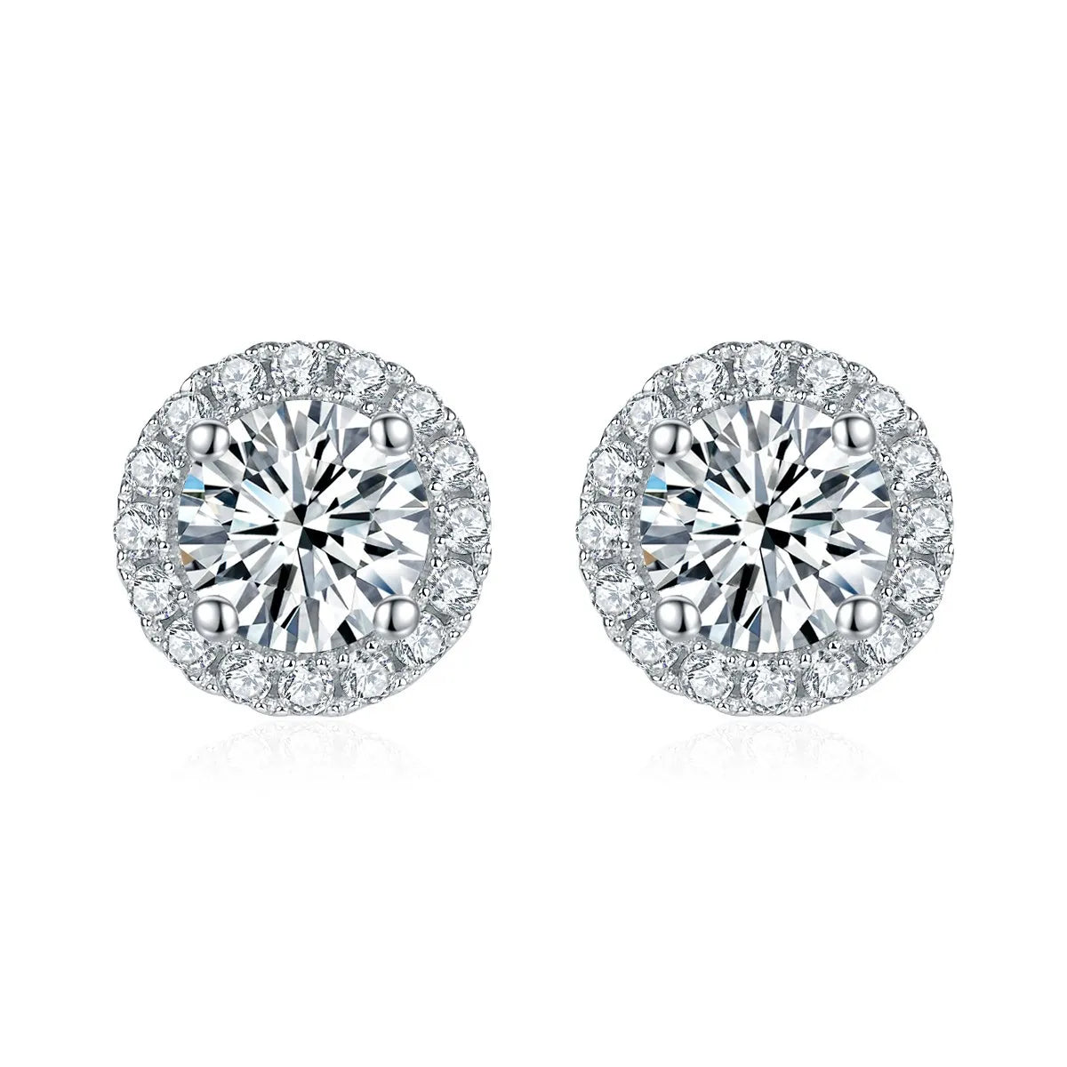 TRENDZ Round Moissanite D Color White Gold Plated 18K Earrings