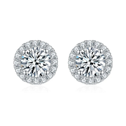 TRENDZ Round Moissanite D Color White Gold Plated 18K Earrings