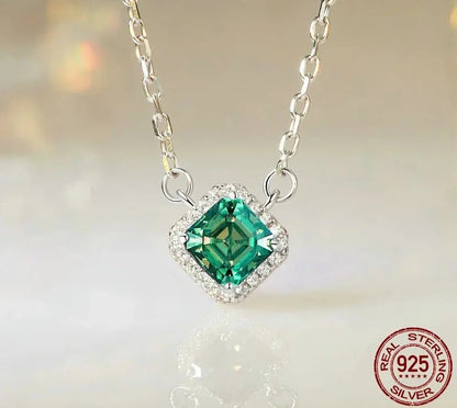 TRENDZ Square Green Moissanite 925 Sterling Silver Pendant