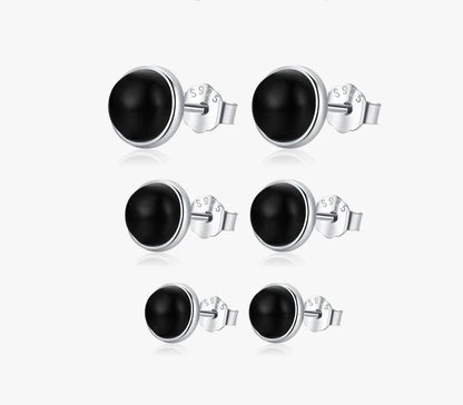 TRENDZ 925 Sterling Silver Natural Black Agate Stud Earrings