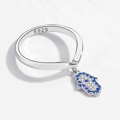 TRENDZ 925 Sterling Silver Ring Blue Eye Ring