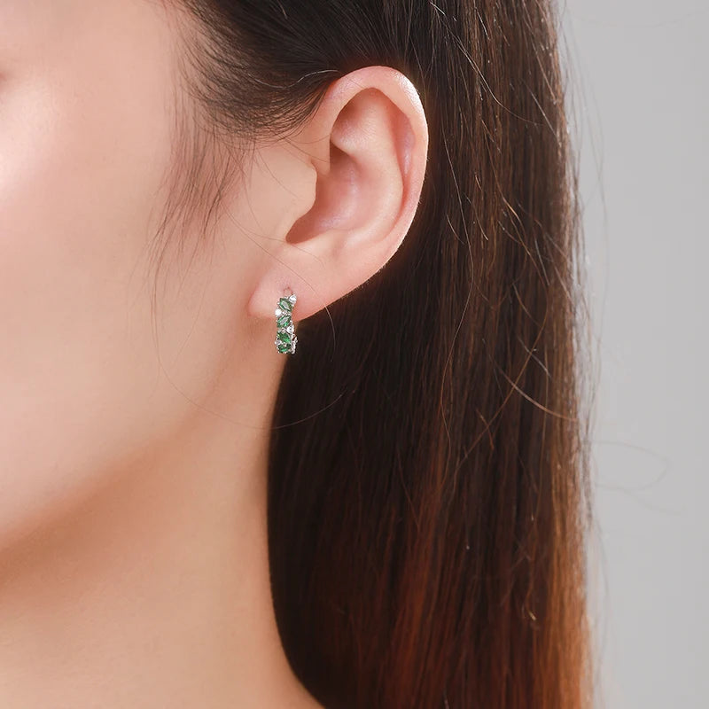 TRENDZ 925 Sterling Silver Green Zirconia Earrings