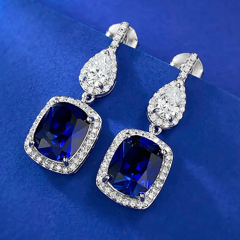 TRENDZ 925 Sterling Silver Earrings zircon blue diamond