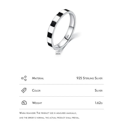 TRENDZ 925 Sterling Silver Black & White Enamel Ring