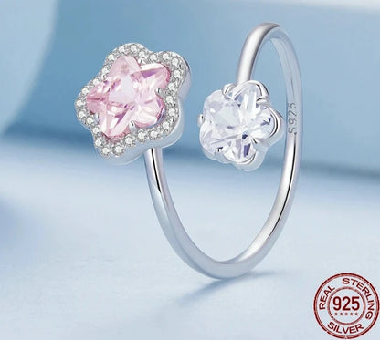 TRENDZ 925 Sterling Silver Pink Flower Ring