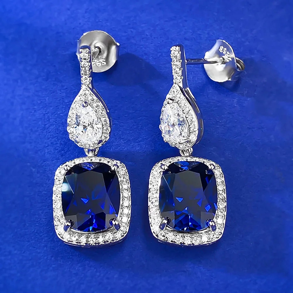 TRENDZ 925 Sterling Silver Earrings zircon blue diamond