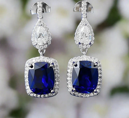 TRENDZ 925 Sterling Silver Earrings zircon blue diamond