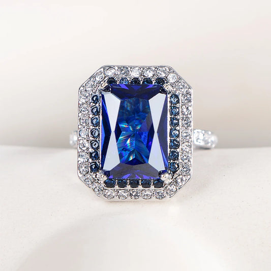 TRENDZ Blue Sapphire  Ring, 925 Sterling Silver