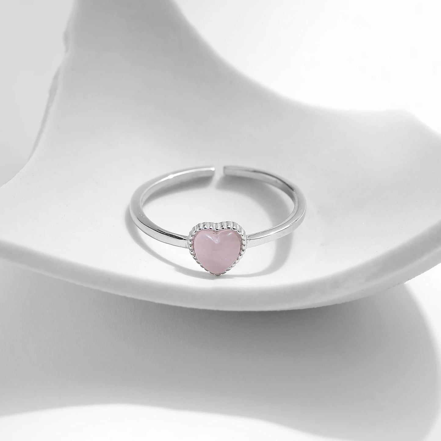 TRENDZ 925 Sterling Silver Pink Crystal Heart Ring