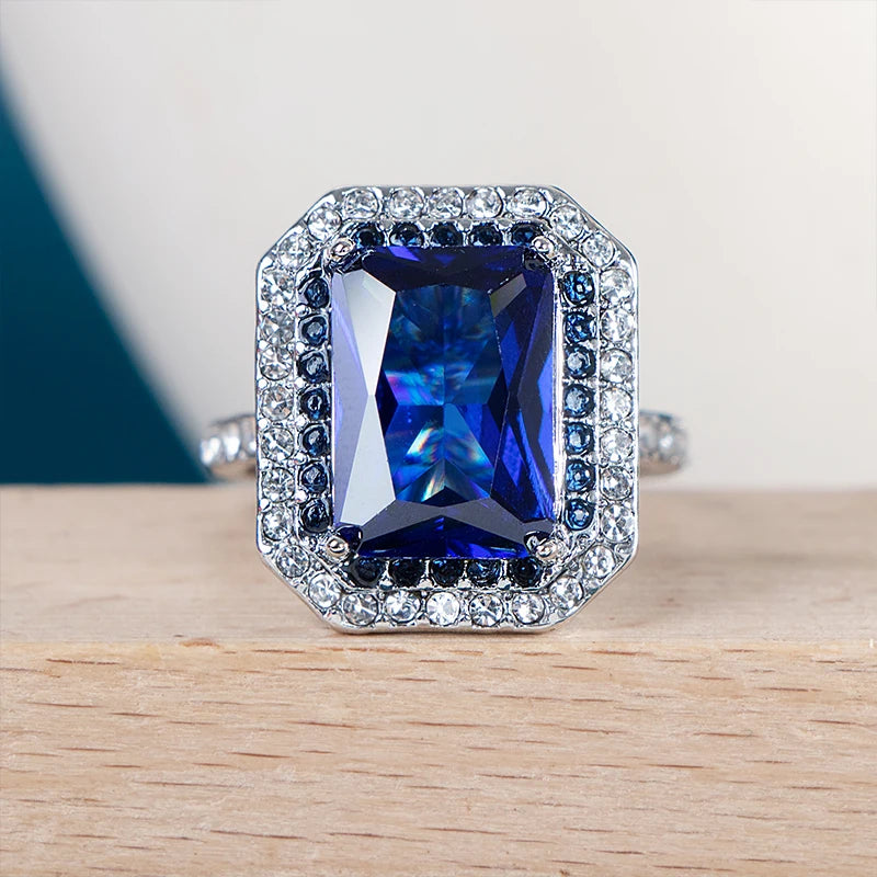 TRENDZ Blue Sapphire  Ring, 925 Sterling Silver