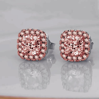 TRENDZ S925 Silver Pin Square Diamond Stud Earrings