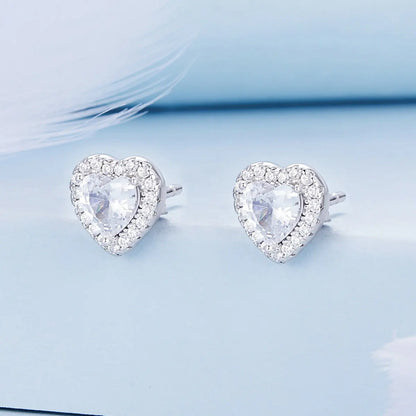 TRENDZ 925 Sterling silver Round Heart Stud Earrings