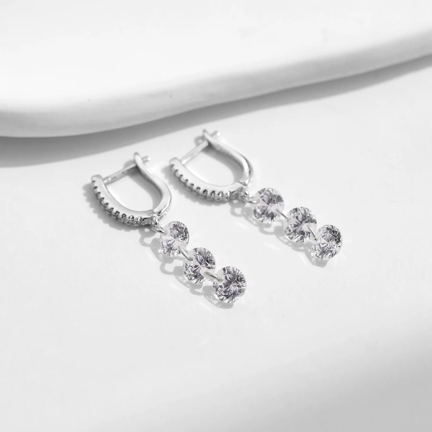 TRENDZ 925 Sterling Silver Sparkling Swing Dangle Earrings