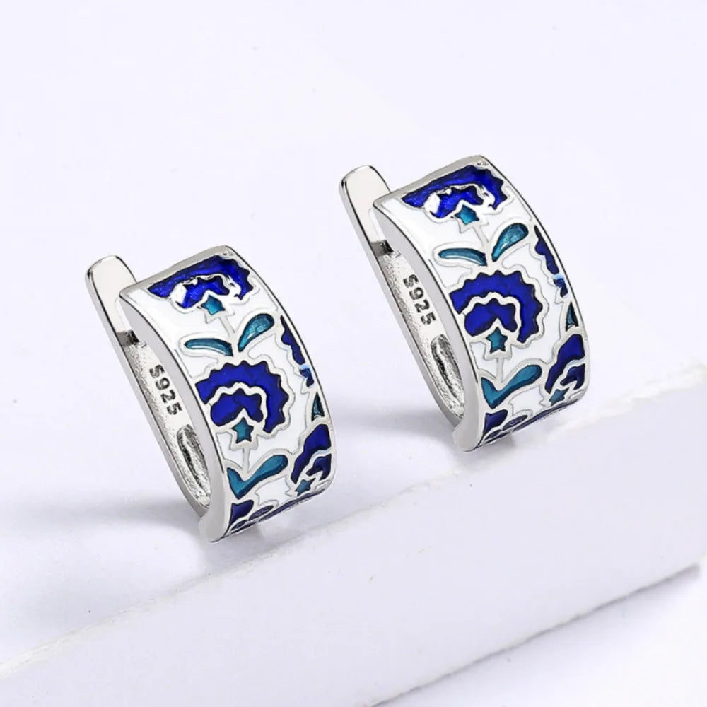 TRENDZ Enamel Blue Classic Earrings