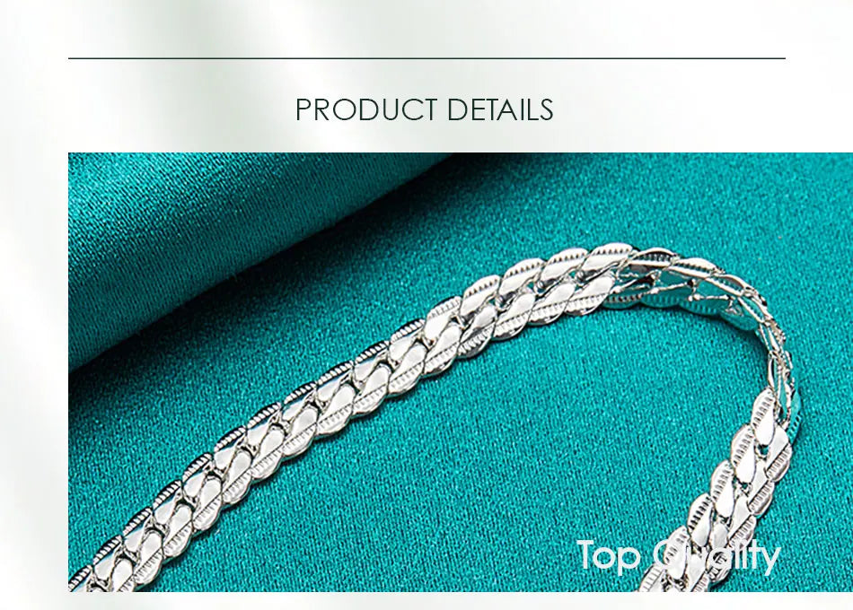 TRENDZ 925 Sterling Silver 6mm Side Chain Necklace