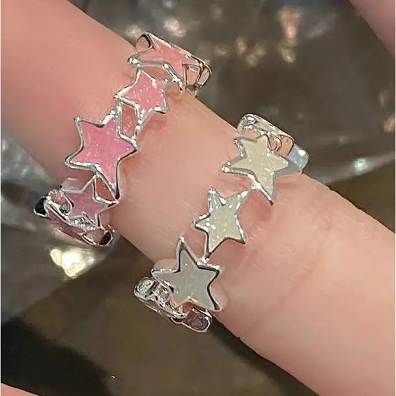 TRENDZ New Fashion Colorful Enamel Pink Star Rings