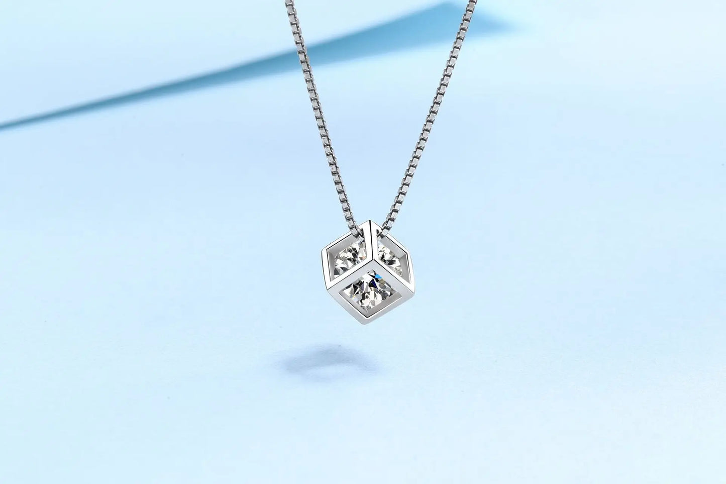 TRENDZ S925 Silver Necklace Moissanite Diamond Square Pendant