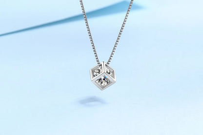 TRENDZ S925 Silver Necklace Moissanite Diamond Square Pendant