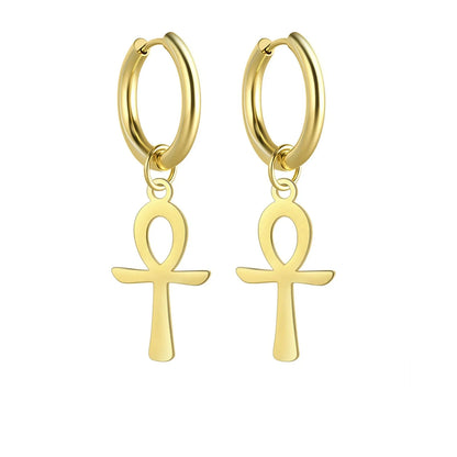 TRENDZ Ancient Egypt Ankh Cross Earrings