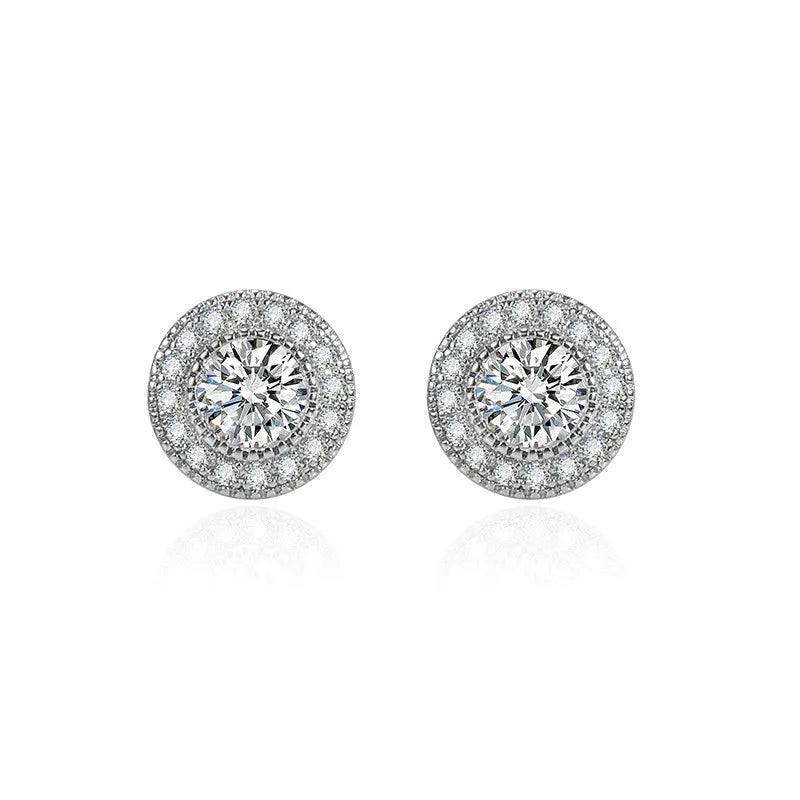 TRENDZ 1 CM Round Carat 5A Zircon Diamonds Earrings