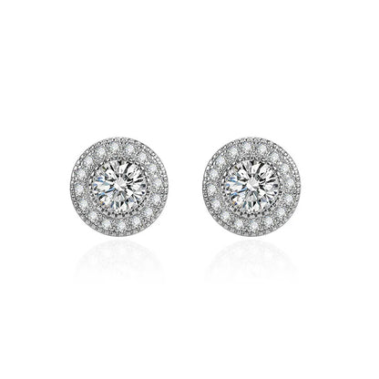 TRENDZ 1 CM Round Carat 5A Zircon Diamonds Earrings