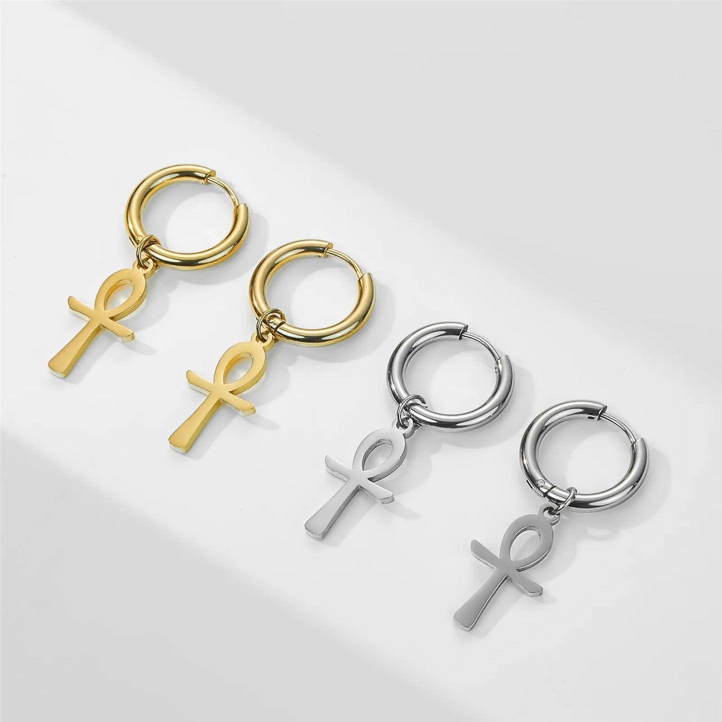 TRENDZ Ancient Egypt Ankh Cross Earrings