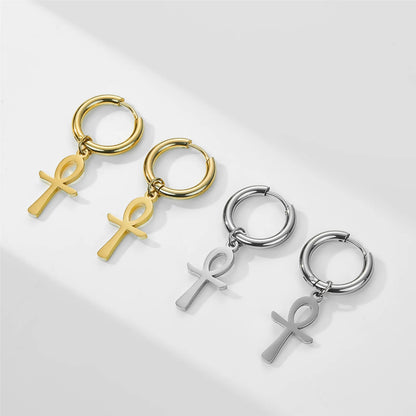 TRENDZ Ancient Egypt Ankh Cross Earrings