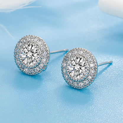 TRENDZ 1 CM Round Carat 5A Zircon Diamonds Earrings