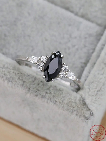 TRENDZ S925 Sterling Silver Ring Oval Black