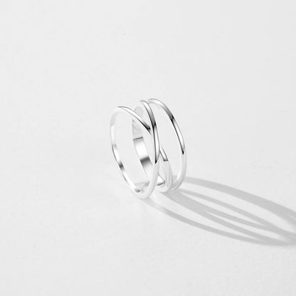 TRENDZ 925 Sterling Silver Cross Lines Ring