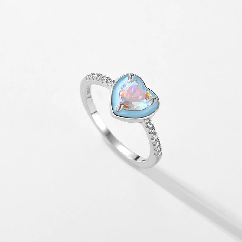 TRENDZ 925 Sterling Silver Sky Blue Enamel Ring